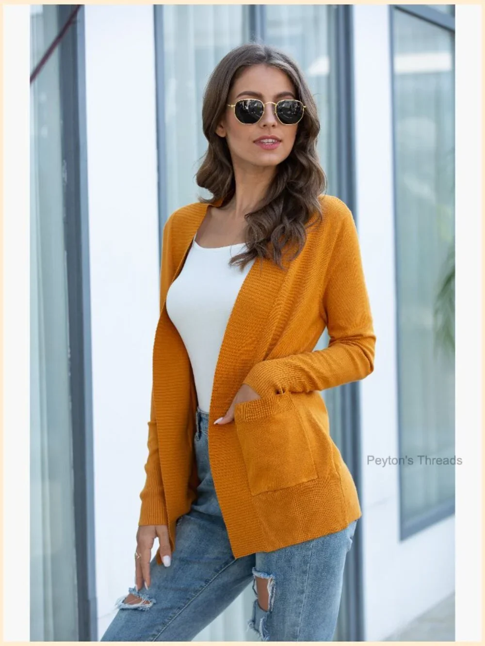 Open Front Cardigan with Pockets, 80% Viscose 20% Nylon Knit